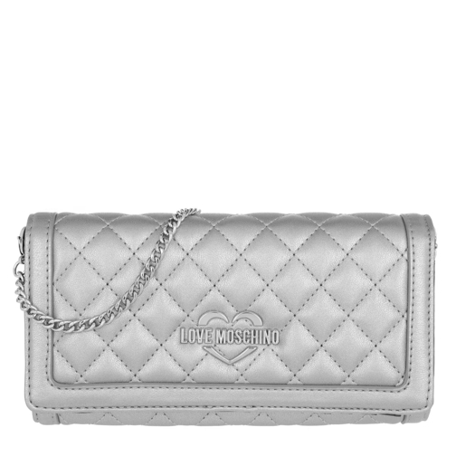 Love Moschino Wallet Chain Quilted Metallic Argento Wallet On A Chain