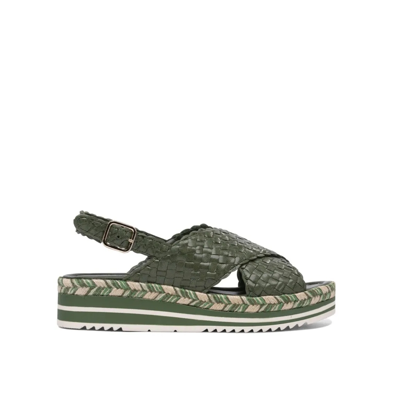 Pons Quintana Sandales Woven Leather Platform Sandals With Adjustable Buc Green