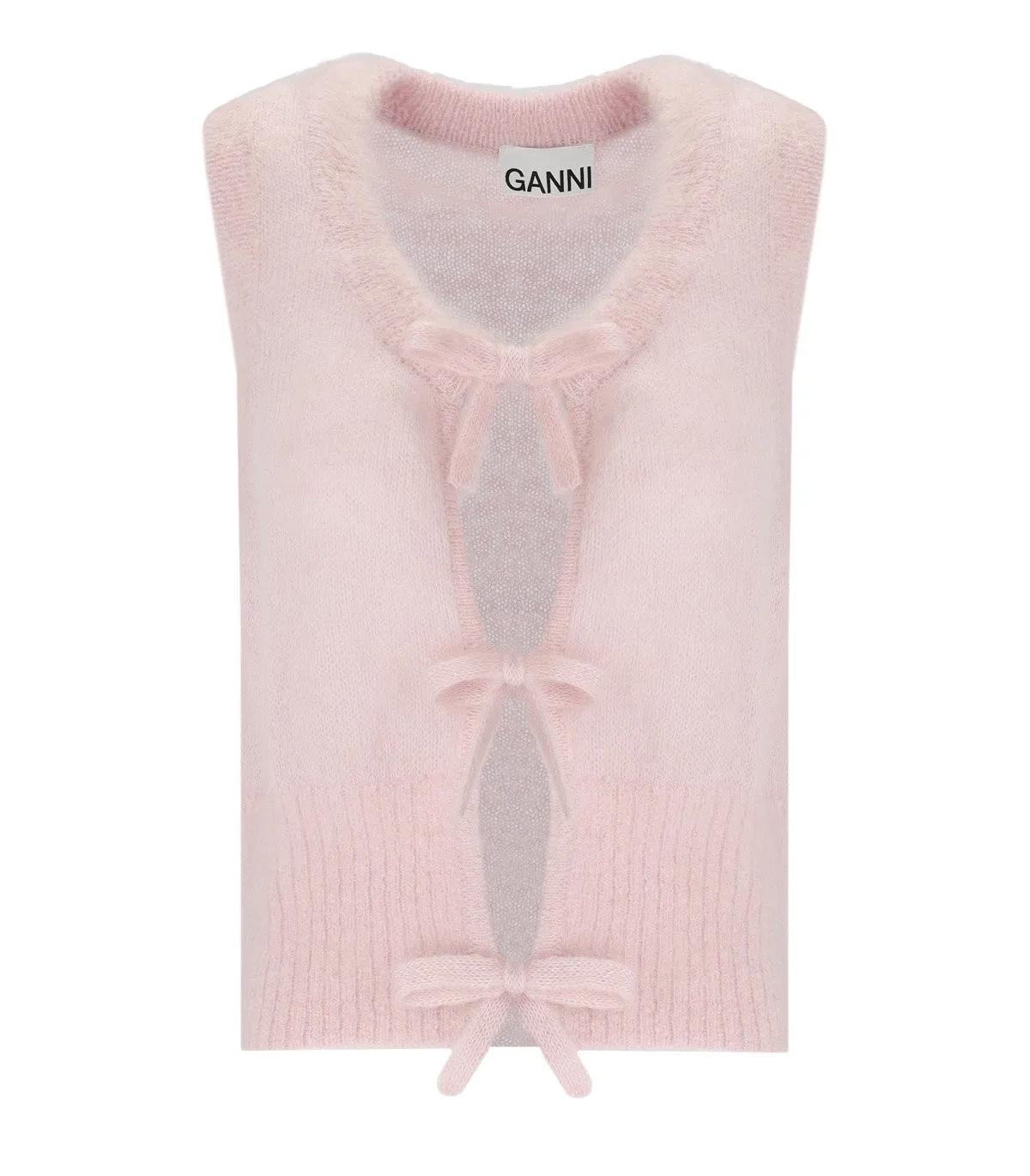 GANNI - GANNI ROSA ÄRMELLOSER CARDIGAN MIT SCHLEIFEN - Größe XS - rosa