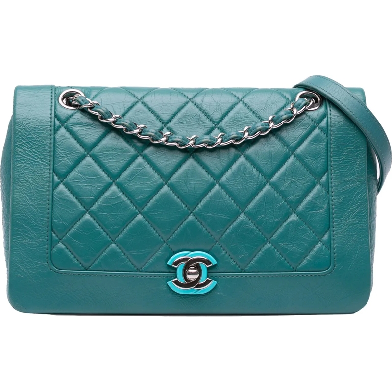 Chanel Sac à bandoulière Medium Crumpled Calfskin Bi Vintage Full Flap blau