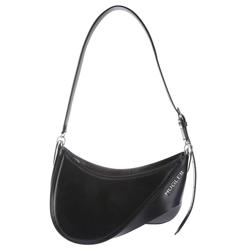 Mugler Schultertasche Large Leather Bag With Metallic Logo Black