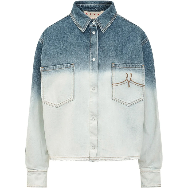Marni Bluse Camicia Denim con Tasche Applicate e Sfumatura blau
