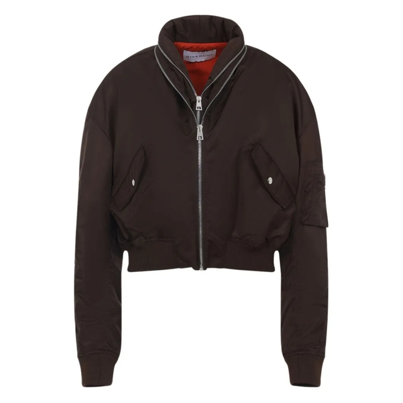 Givenchy Blouson aviateur Cropped Bomber Jacket With High Collar And Front Z Brown