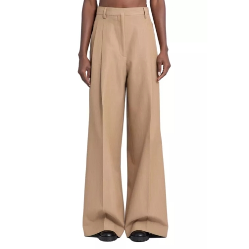 Burberry Pleated Wool Wide Leg Trousers Neutrals 