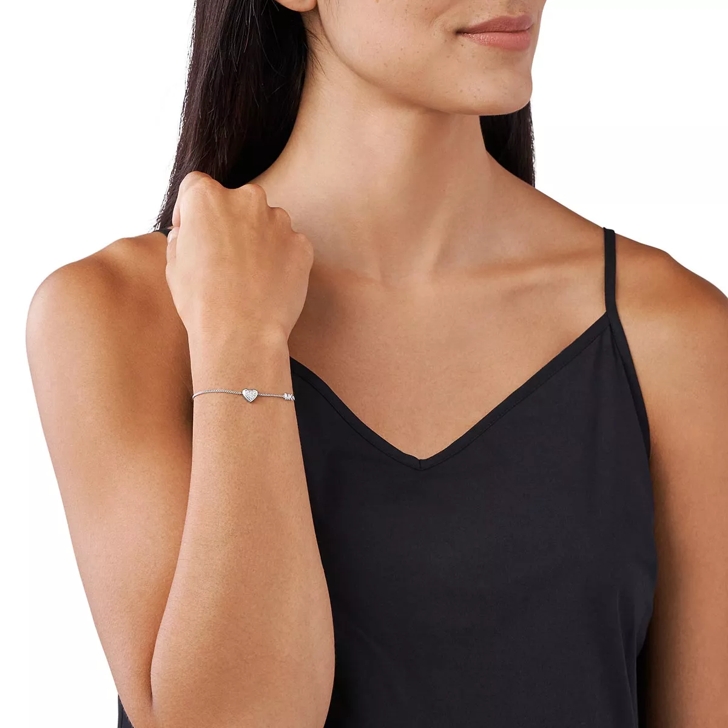Michael Kors Sterling Silver Pav Heart Slider Bracelet Silver