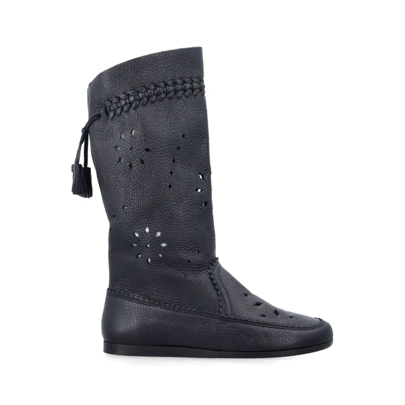 Isabel Marant Stiefel Perforated Calfskin Welky Boots With Braided Detai Black