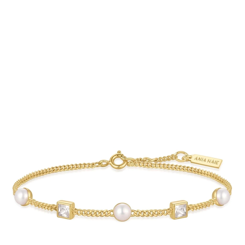 Ania Haie Armband 925er Sterlingsilber Cube and Pearl gold