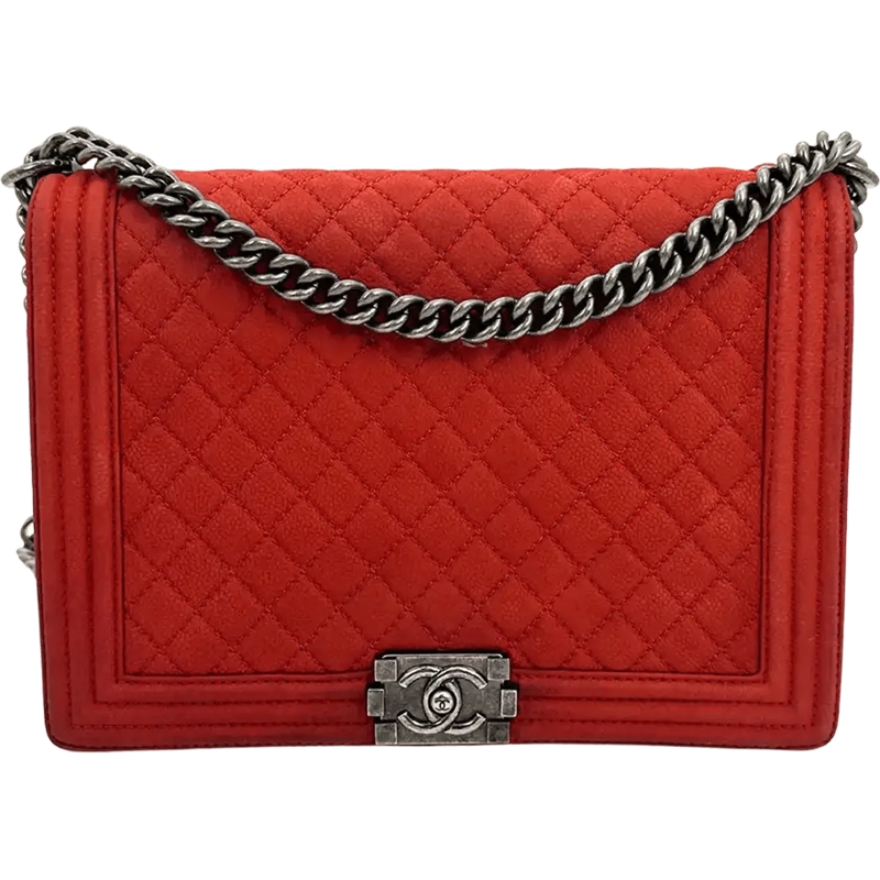 Chanel Sac à bandoulière Chanel Boy Bag Large Caviar Suede Red / Good rot