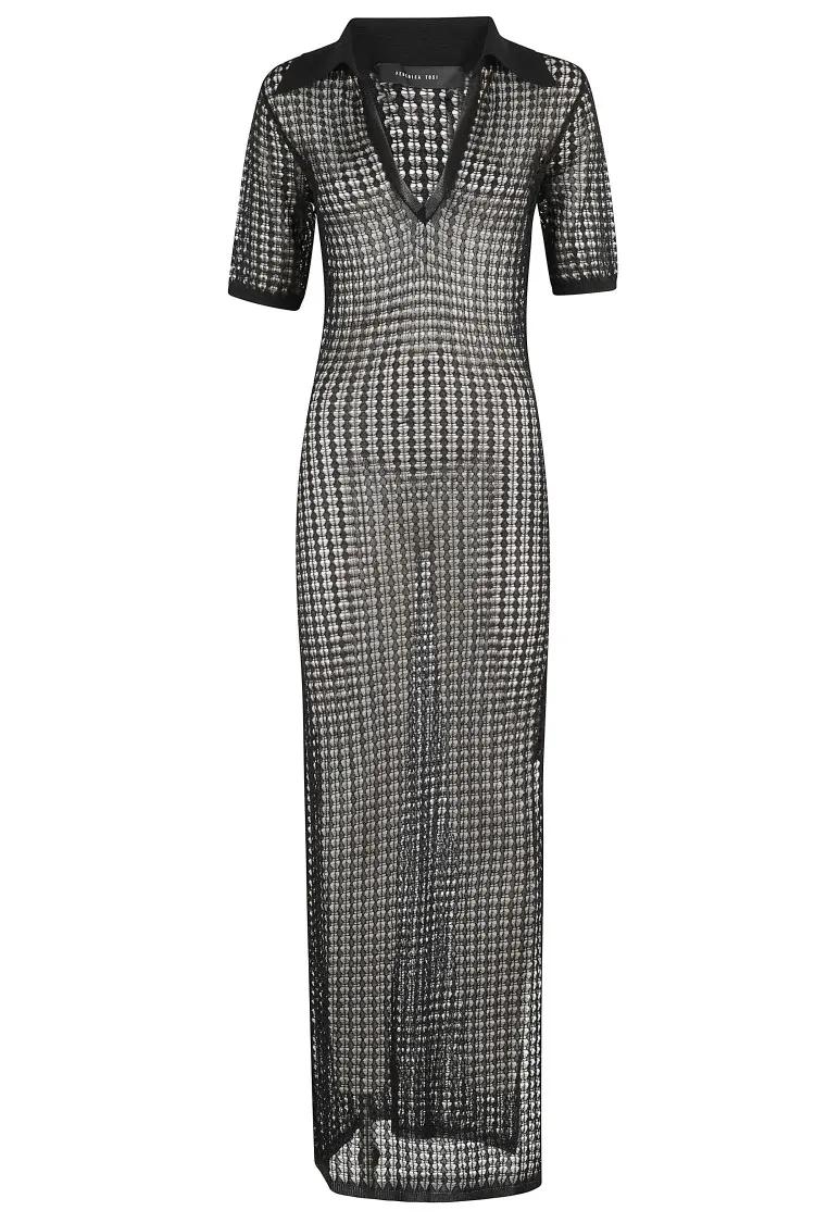 Thumbnail - Federica Tosi - Maxi Polo Dress In Stretchy Wide-Knit Fabric - Größe 40 - schwarz