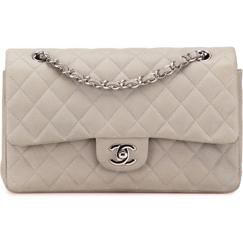 Chanel Schultertasche Medium Classic Caviar Double Flap grau