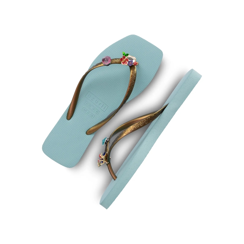UZURII Flip Flops flip flop Flore Square ocean(Image 25)