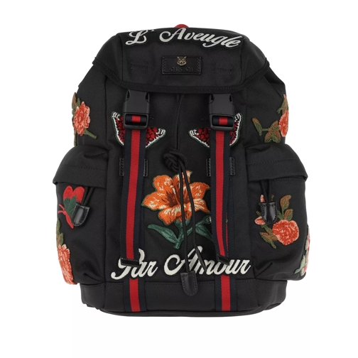 Gucci Canvas Backpack Embroidery Black Ryggsäck