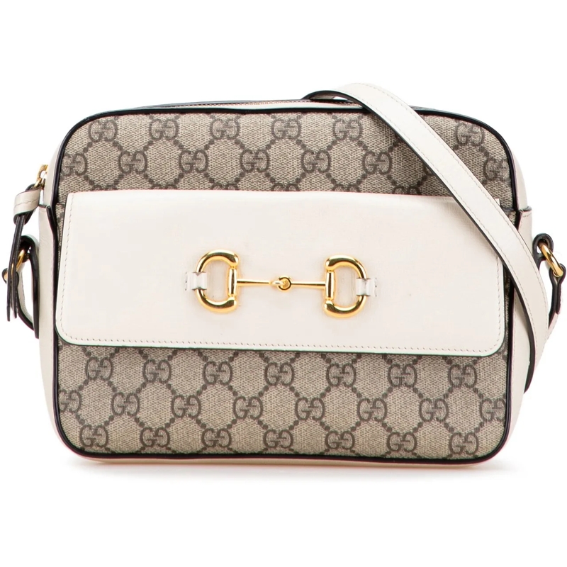 Gucci Schultertasche Small GG Supreme Horsebit 1955 Crossbody braun