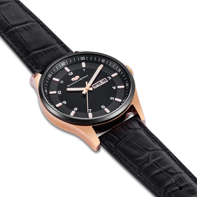 Rhodenwald & Söhne Automatikuhr Herren Armbanduhr Couragian Echtleder rosegold(Image 6)