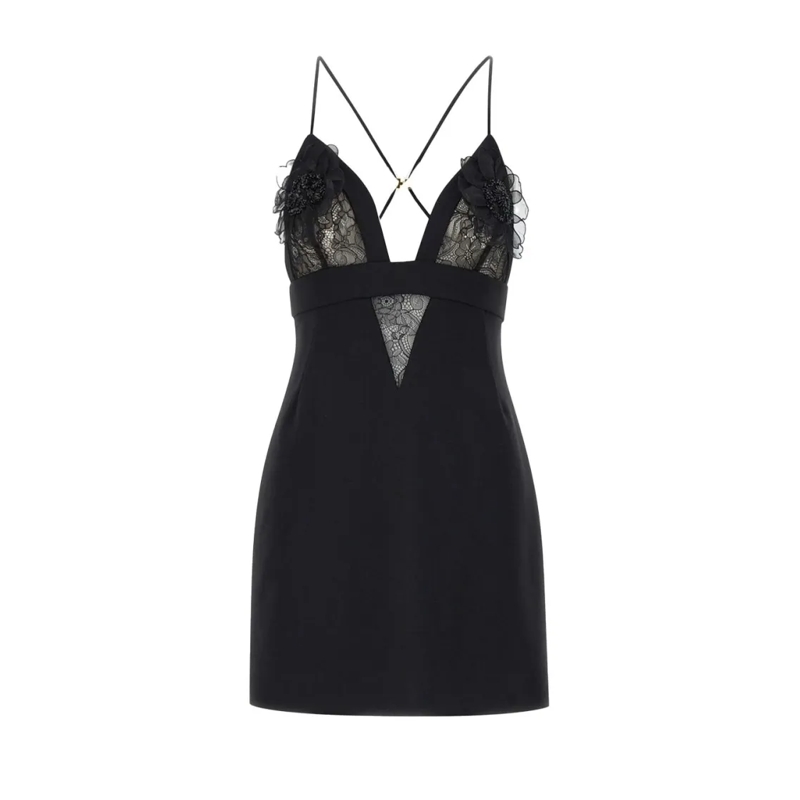 Elisabetta Franchi Mini-robe Mini Dress With Lace Detailing Black
