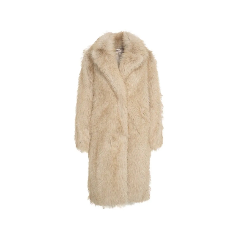 LIU JO Jas in omgekeerd lam Classic Notched Collar Faux Fur Coat Neutrals