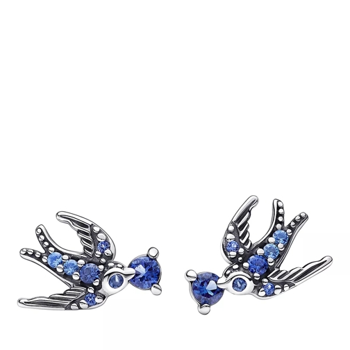 Pandora Swallows sterling silver stud earrings with crysta Blue Clou d'oreille