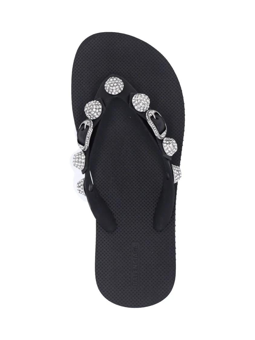 Thumbnail - Balenciaga Sandalen - "Cagole" Stud And Rhinestone Flip-Flop Sandals – B - Gr. 36 (EU) - in Schwarz - für Damen