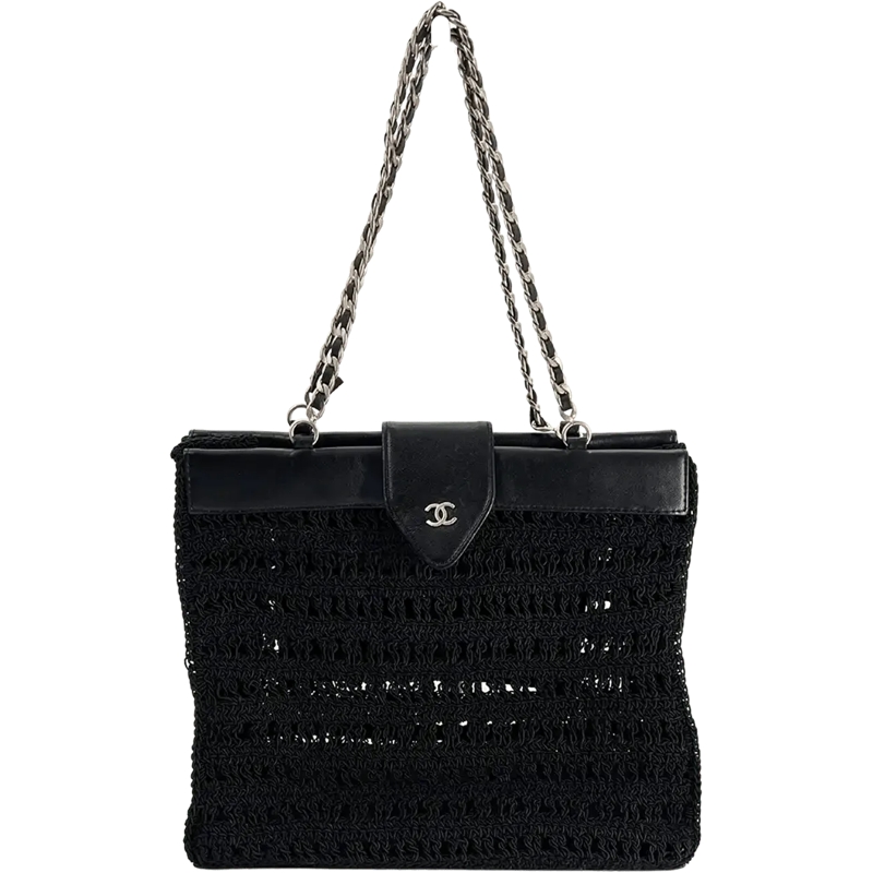 Chanel Fourre-tout Chanel Vintage Supermodel Crochet Bag CC Logo / ve schwarz