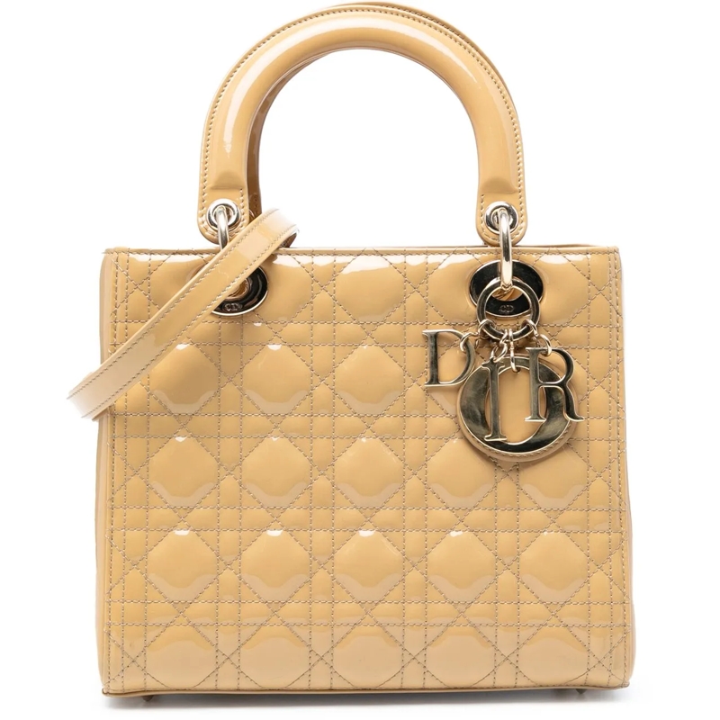 Christian Dior Schultertasche Medium Patent Cannage Lady Dior braun