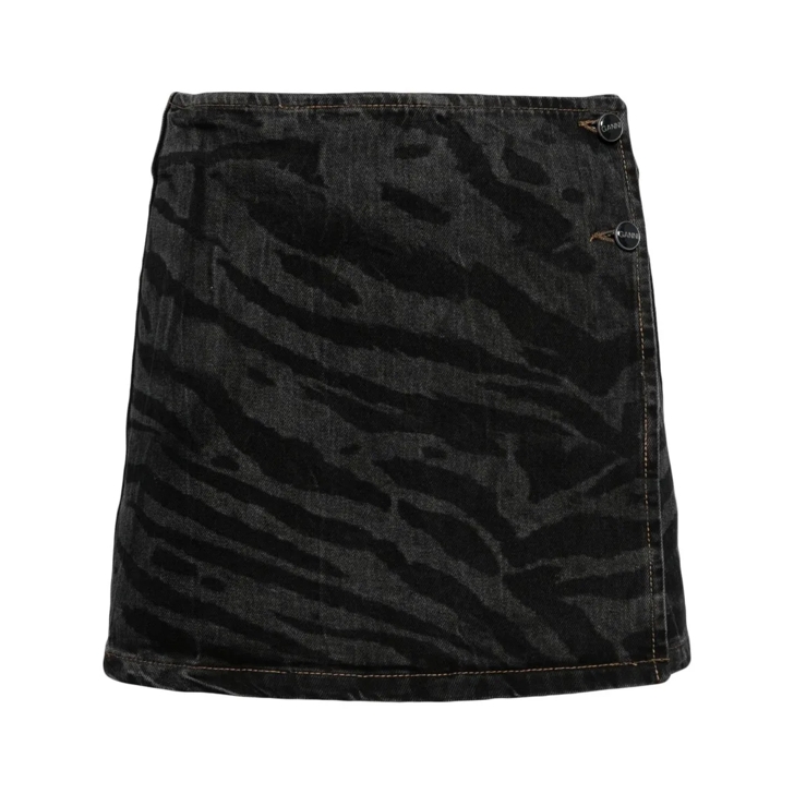 GANNI Lazer Denim Wrap Mini Skirt Black | Minijupe