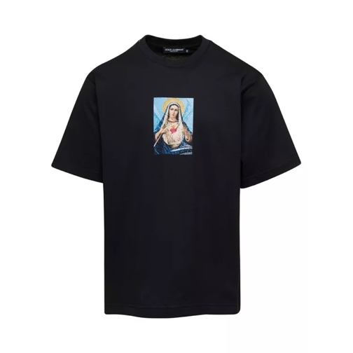 Dolce&Gabbana Black Crewneck T-Shirt With Print And Fusible Rhin Black 