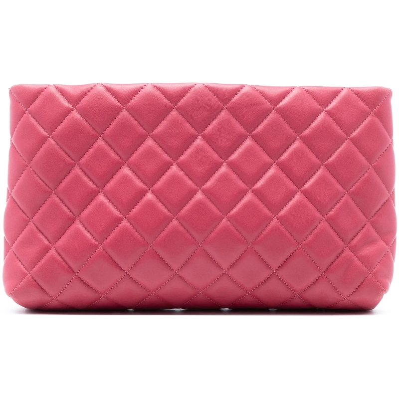 Chanel Pochette Quilted Lambskin Kiss Lock Clutch rose