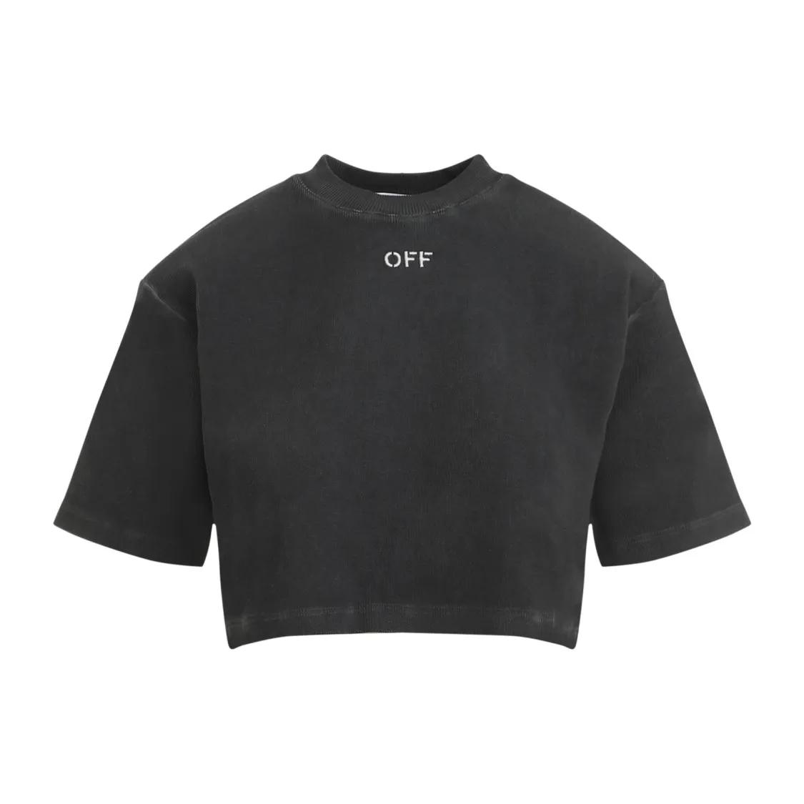 Off-White - Grey Cotton Off Stamp Ribbed Crop Tee - Größe XS - grau