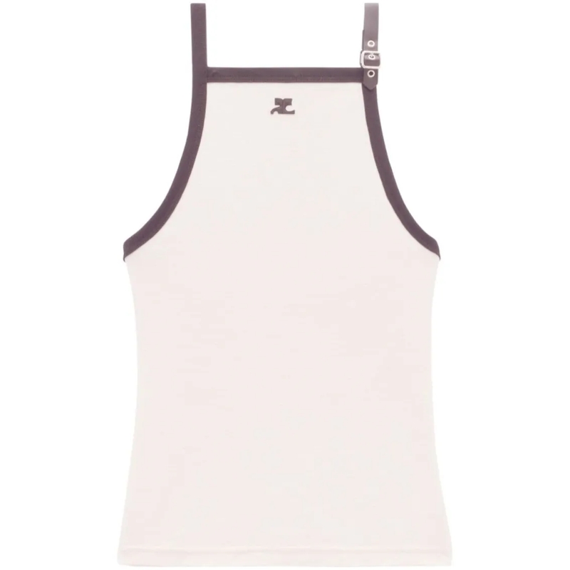 Courrèges Bluse Cotton Top With Appliqué Logo White