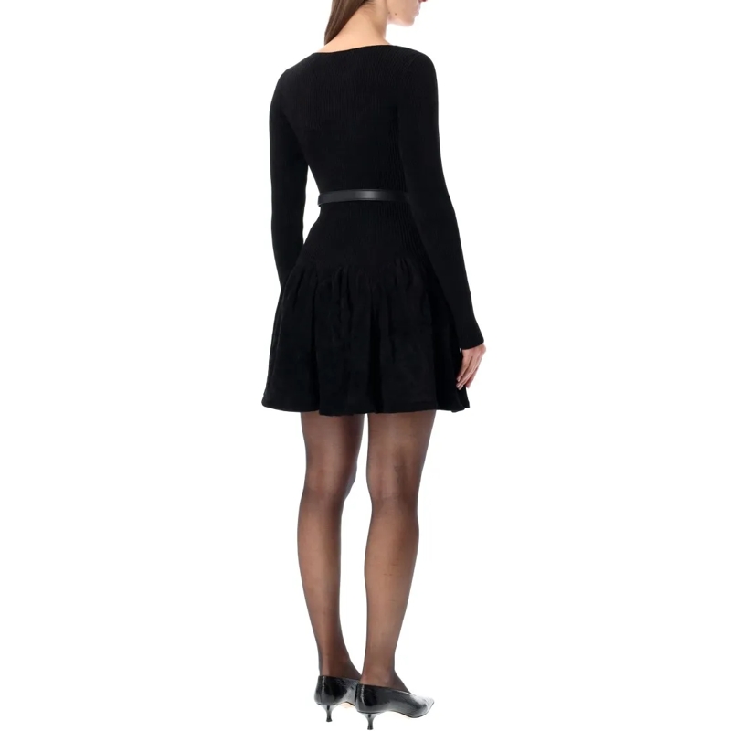 Self Portrait Mini-jurk Black Chenille Knit Dress Black