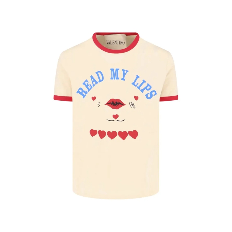 Valentino Garavani T-shirt "Read My Lips" T-Shirt In Cream Cotton Neutrals