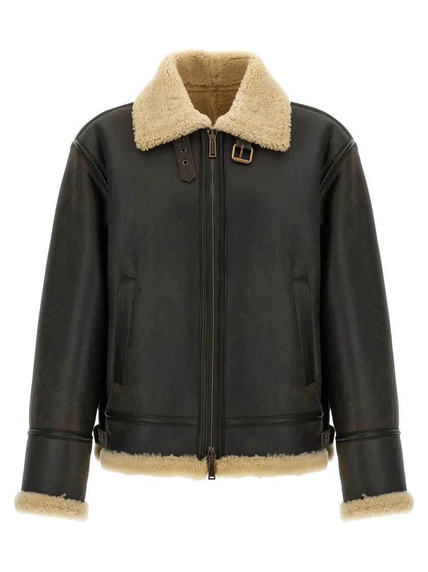 Thumbnail - Dsquared2 - Aviator' Sheepskin Jacket - Größe 50 - braun