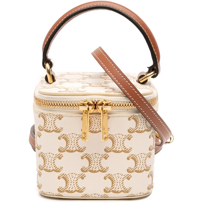 Celine Schultertasche Mini Triomphe Coated Canvas Vanity Case weiß