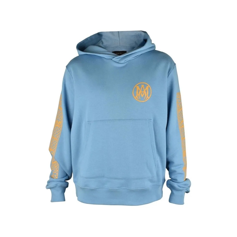 Amiri  Hooded Cotton Sweatshirt With Graphic Prints Blue