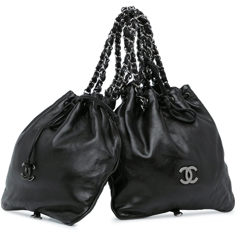 Chanel Fourre-tout CC Calfskin Dual Twin Chain Handbag schwarz