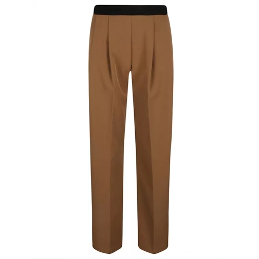 Ermanno Firenze Logo-Waistband Pleated Trousers Brown 