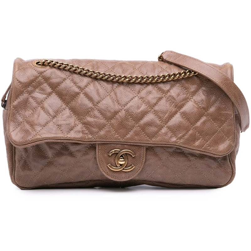 Chanel Sac à bandoulière Large Quilted Glazed Caviar Shiva Flap braun