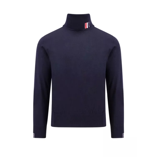 Thom Browne Virgin Wool Sweater With Iconic Tricolor Details Blue 