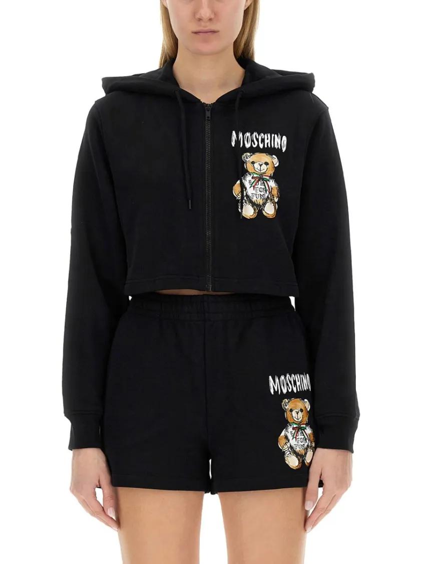 Thumbnail - Moschino - Cropped Sweatshirt With Playful Teddy Bear Logo - Größe 42 - schwarz