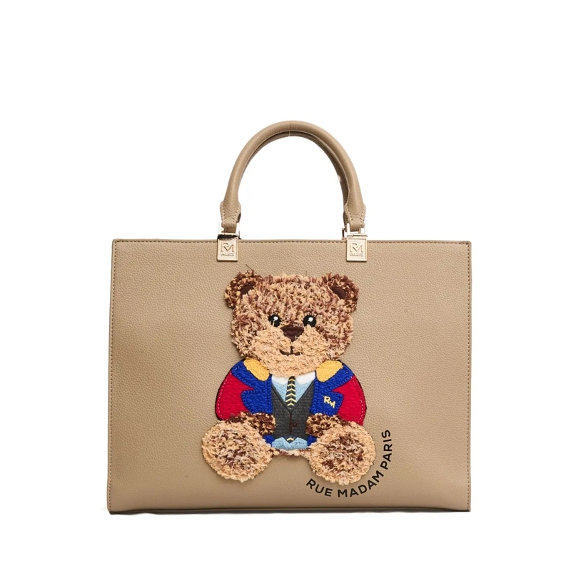 Rue Madame Fourre-tout Structured Eco-Leather Tote Bag With Teddy Bear Ap Brown
