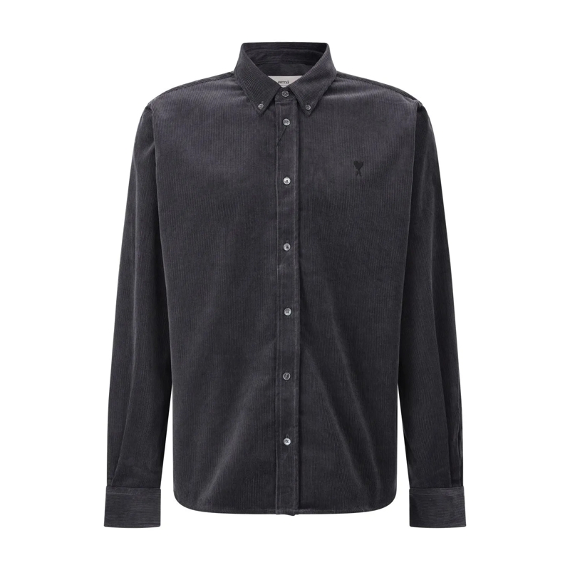 AMI Paris Overhemd Hemd aus Cord Anthrazit