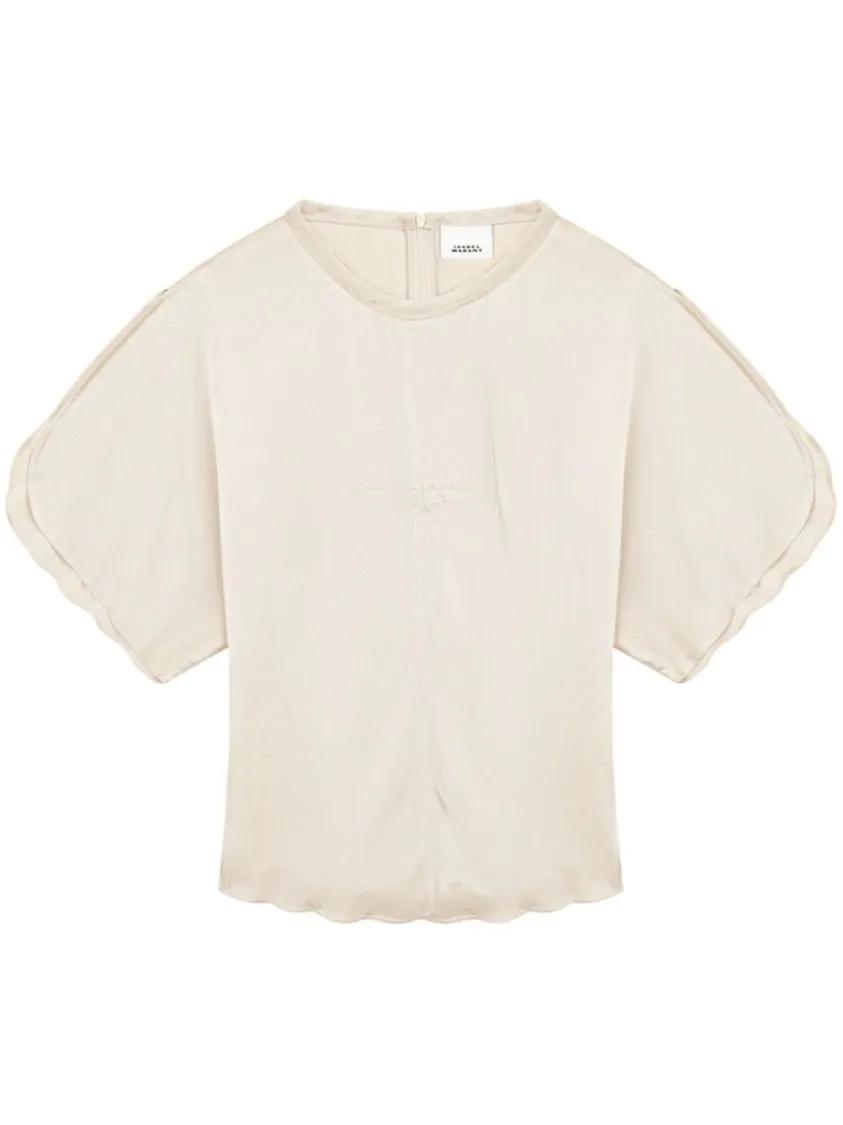 Thumbnail - Isabel Marant - Cream White Satin-Finish Karlita Blouse - Größe 40 - beige