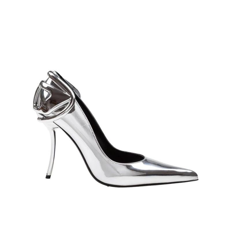 Diesel Pumps Metallic Leather Pumps Silver
