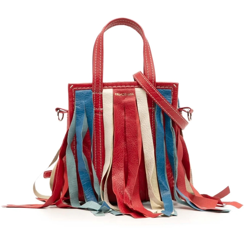 Balenciaga Schultertasche XXS Lambskin Fringe Bazar Shopper Satchel rot