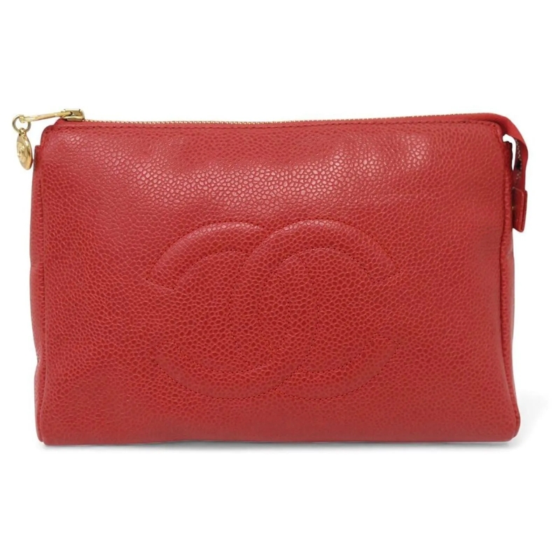 Chanel Geldbörse VINTAGE CHANEL LOGO CC KOSMETIK CAVIARLEDER TOILET pink