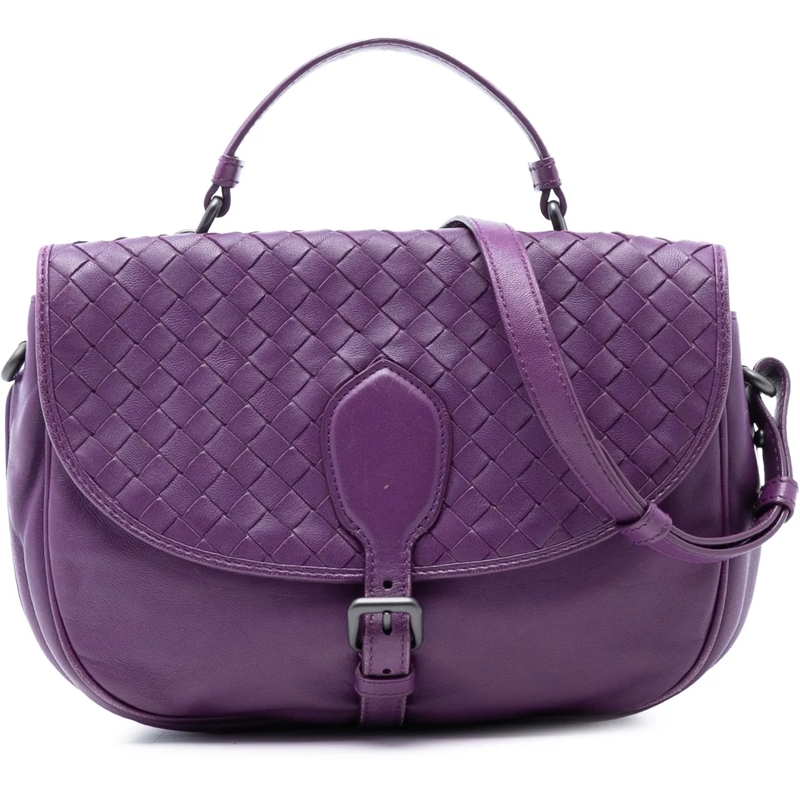 Bottega Veneta Schultertasche Leather Intrecciato Double Sided Flap Satchel lila