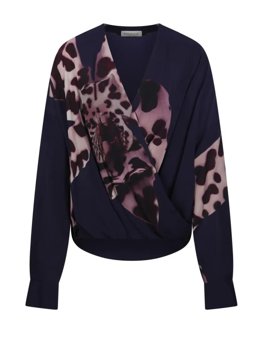 Thumbnail - Dries Van Noten - Camiel Loose Top With Draped Front - Größe XS - blau