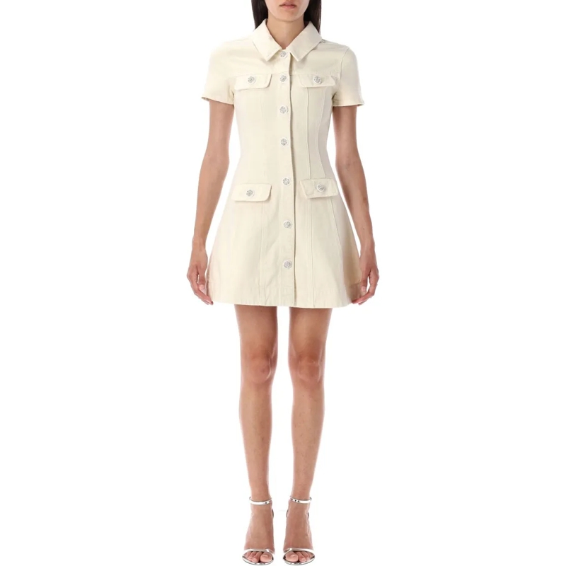 Self Portrait Mini-jurk Collared Denim Mini Dress White