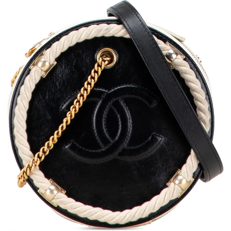 Chanel Sac à bandoulière Crumpled Calfskin En Vogue Round Bag schwarz