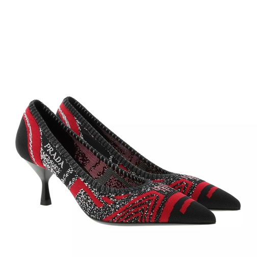 Prada Knit-Style Pointed Pumps Black/Red Escarpin